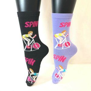 2 PAIRS Foozys Women's Socks, SPIN CLASS Print, NE